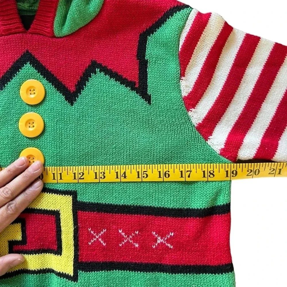 American Stitch Mens Elf Novelty Christmas Sweater Hoodie Green Red Large